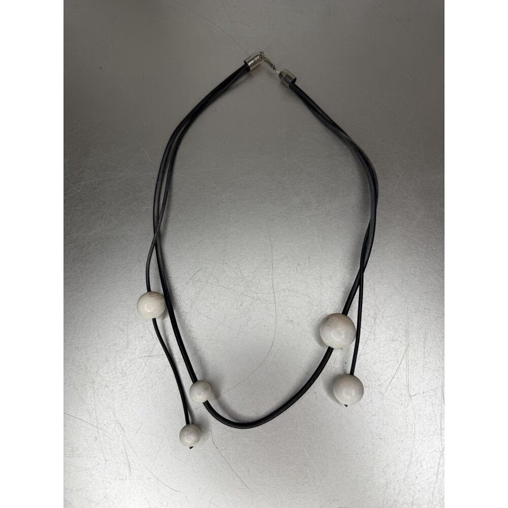 Leather Boho Hippie Necklace Large Faux Pearl Accents Unique
